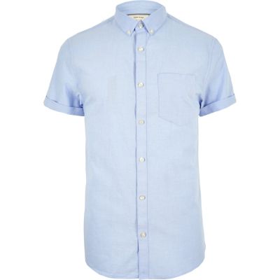 Blue casual slim fit Oxford shirt